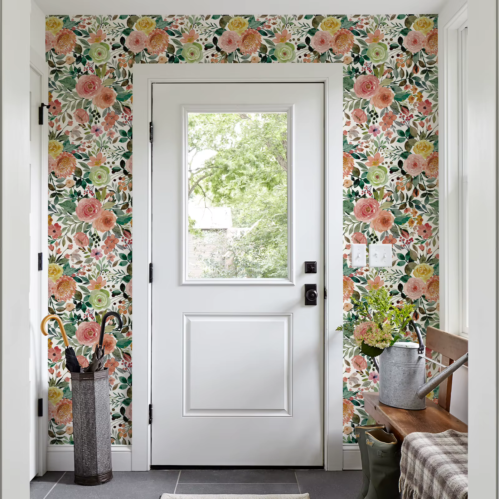 Papier peint Floral rose à décoller et à coller