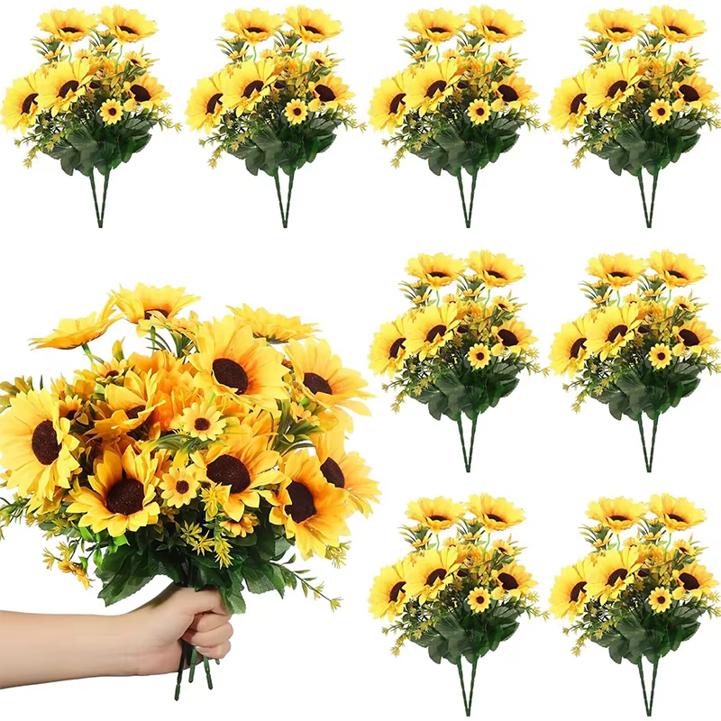1 lot de 13 têtes de tournesols artificiels