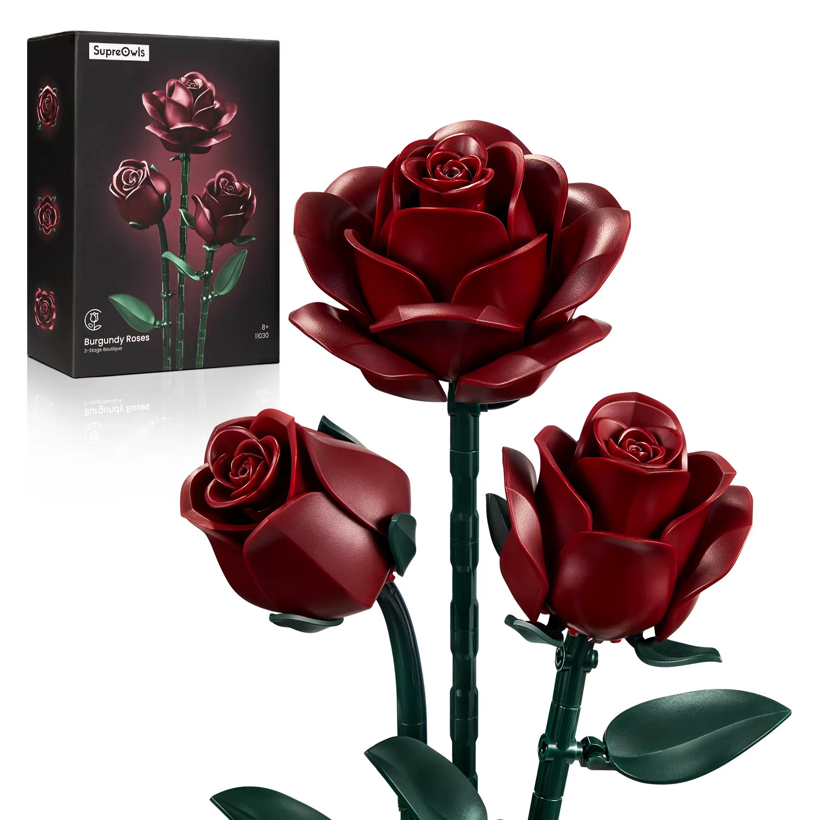 Roses Flowers Bouquet Building Set Botanical Dark Gothic Decor Home Office Blocks Toys for Adults Mom Birthday Gifts