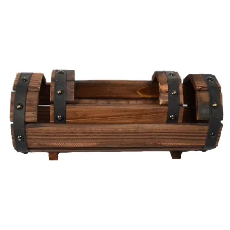 Jardinière demi-baril en bois naturel-1Pc Pot de fleur en bois rétro