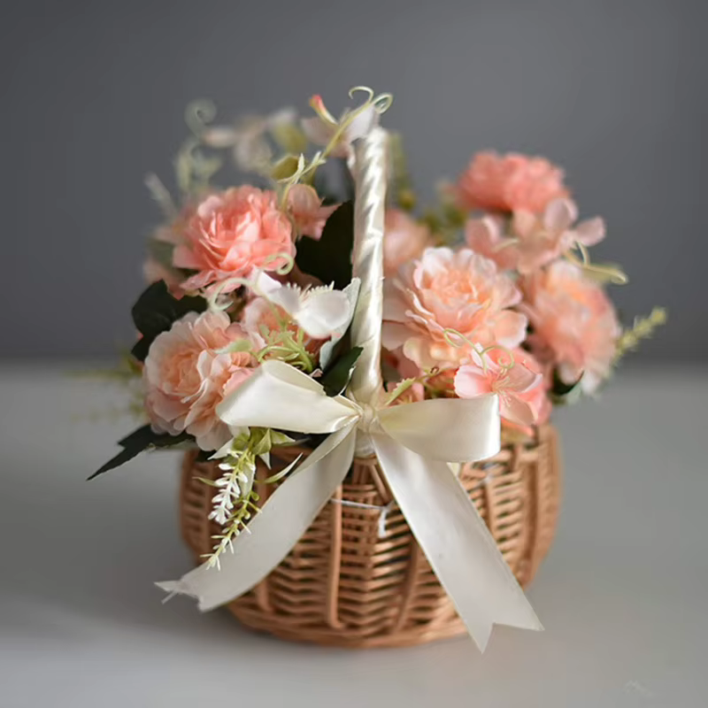 Panier de fleurs de mariage tissé à la main avec poignée