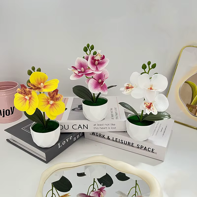 Trois simulés papillon orchidée diamant bonsaï petits ornements hôtel chez l'habitant ensemble de bureau Mini poterie de plante verte