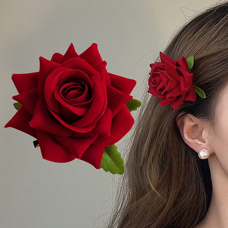 Épingle à cheveux rétro rouge Rose fleur chic élégant à la mode pince latérale accessoires pour cheveux