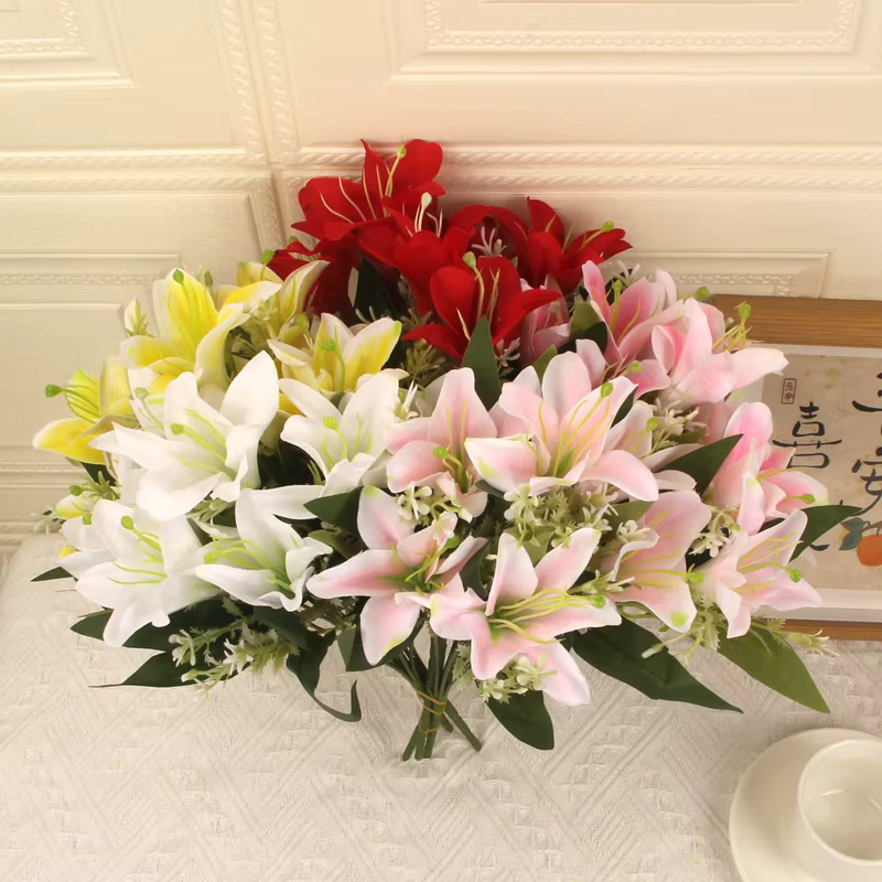 Grand Bouquet de fleurs artificielles en soie de lys de 13.8 pouces