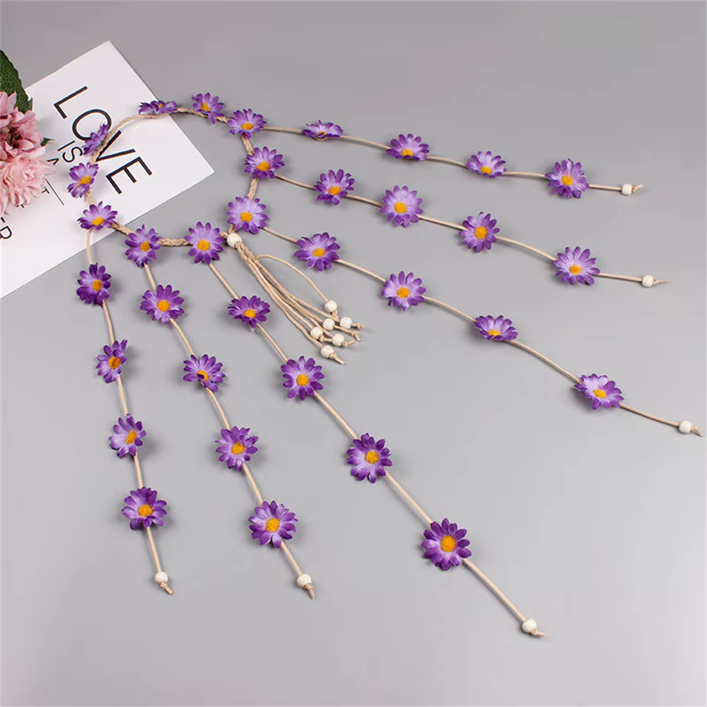Bandeau de sauna en forme d'hélicoptère avec fleur, couronne florale, accessoires pour cheveux de tournesol d'été, style bohème des années 70, 2 pièces