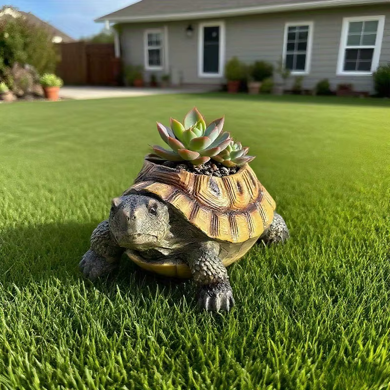 Jardinière succulente tortue réaliste avec trou de drainage. Résine durable