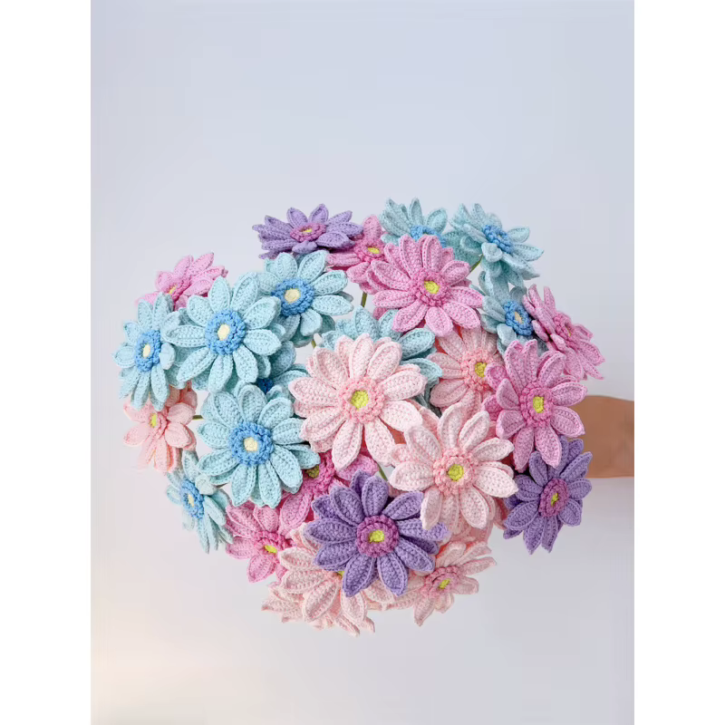 Fleur de gerbera en fil tricoté fait main