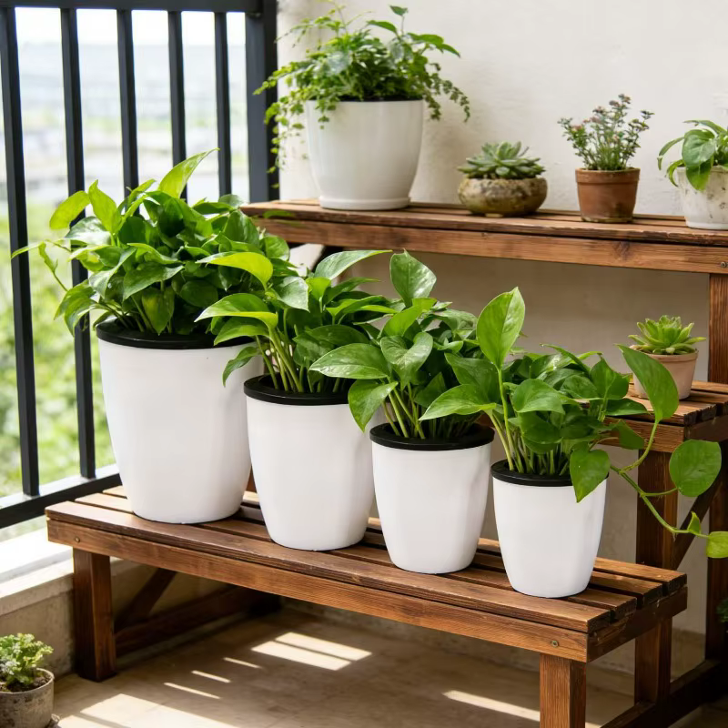 Pots de plantes d'intérieur auto-arrosants avec corde en coton
