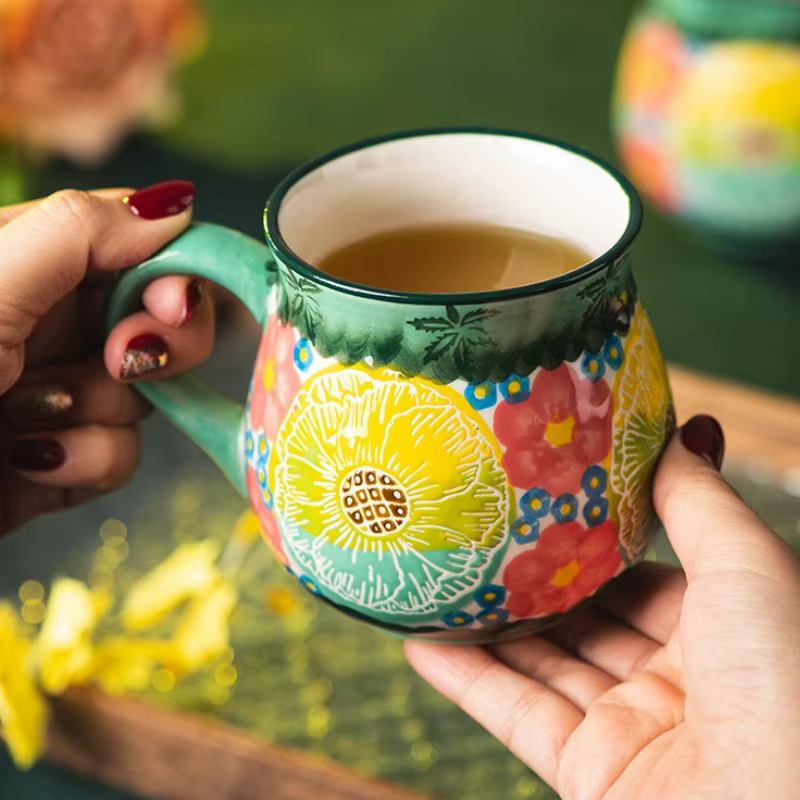 Tasse en céramique à fleurs Vintage faite à la main, Design créatif café lait petit déjeuner tasse pour bureau maison rétro thé tasse d'eau 2025 nouveau