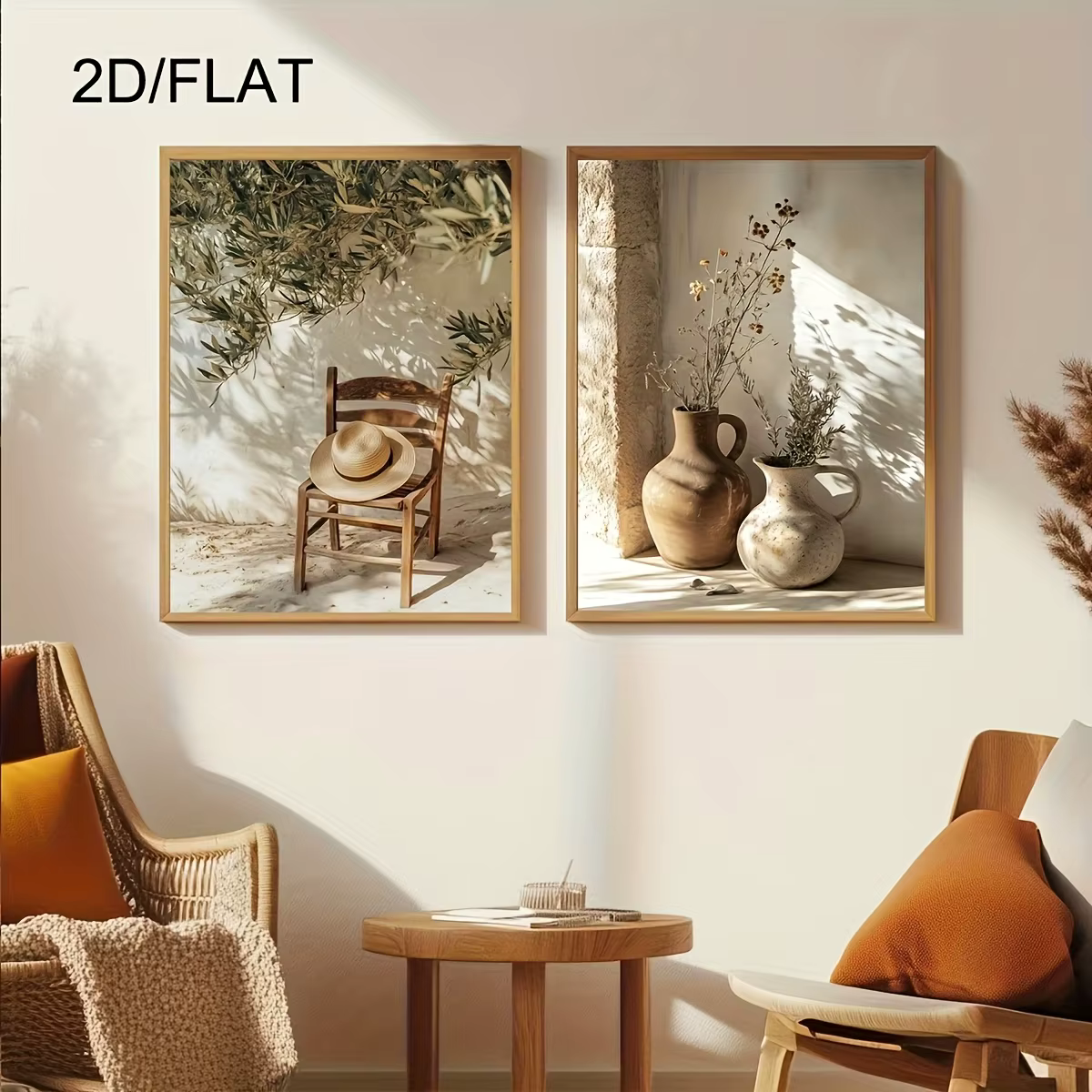 Lot de 2 tableaux sur toile modernes représentant des oliviers méditerranéens
