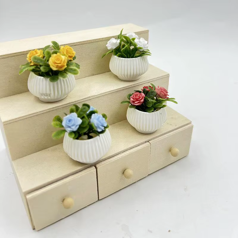 1 pièce - Décoration de scène de salon pour maison de poupée - Mini plante de rose en pot - Modèle de paysage miniature - Artisanat de qualité supérieure