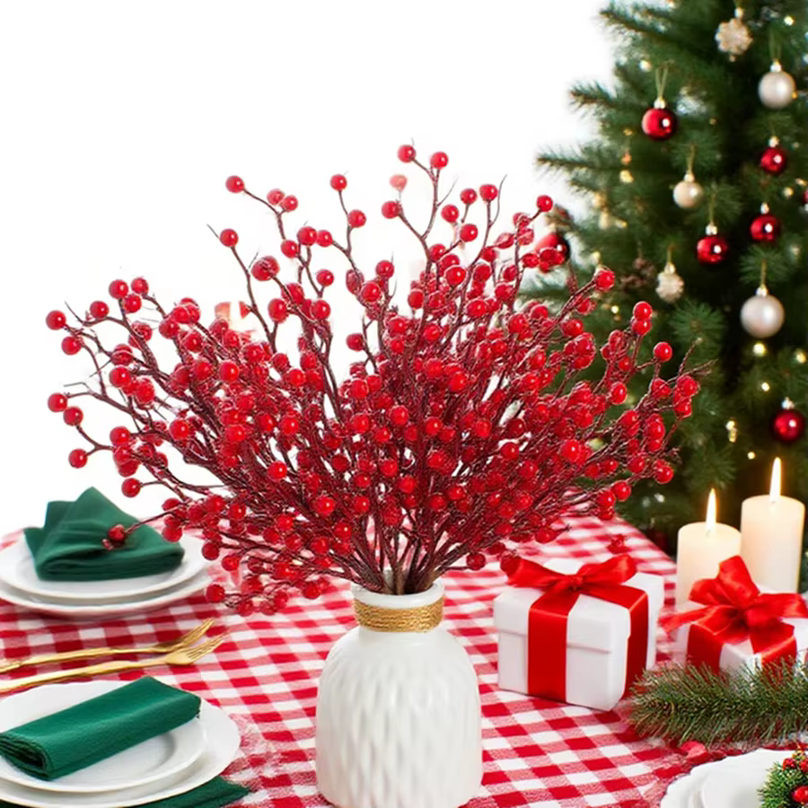 Plante artificielle Holly Petits Fruits Rouges De Noël Maison Table Arrangement Décor Cadeaux De Mariage Fleur Photographie Prop Accessoires