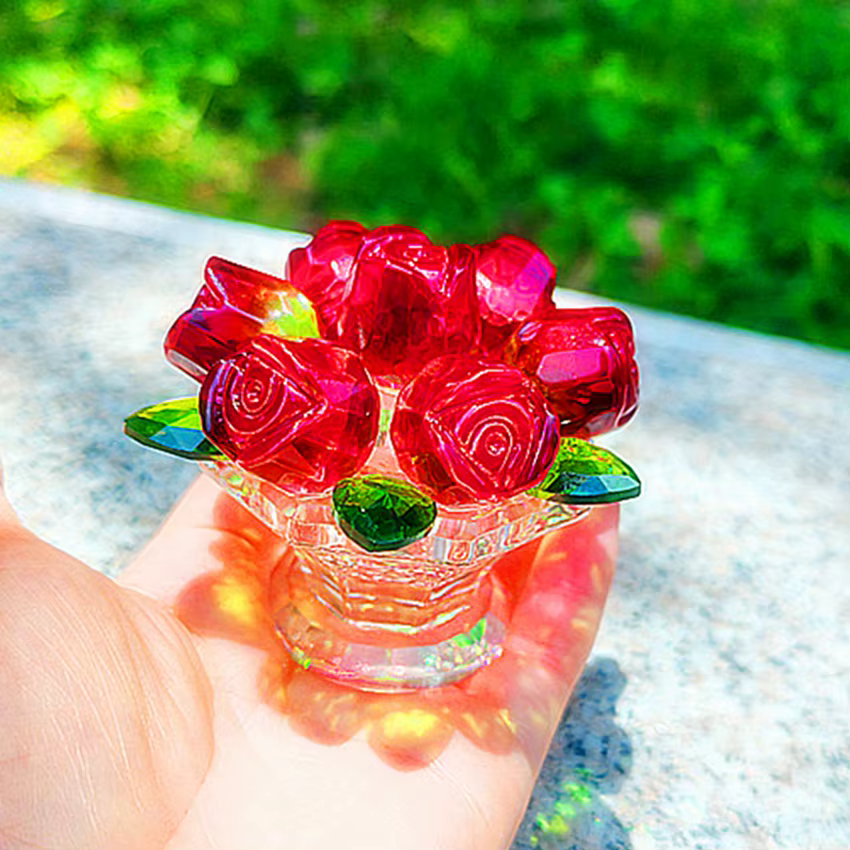 Fleurs de roses artificielles en verre de cristal, roses de simulation pour la maison, mariage, noël et saint-valentin, cadeaux souvenirs