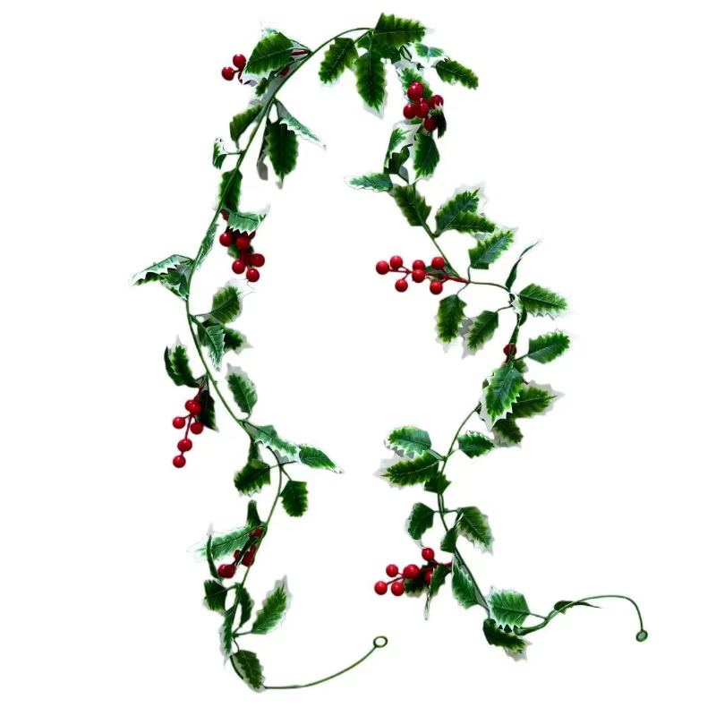 2 pièces 200cm Simulation noël cassis rouge plantes feuilles vignes chambre décoration en plastique artificiel vert plante feuille vigne