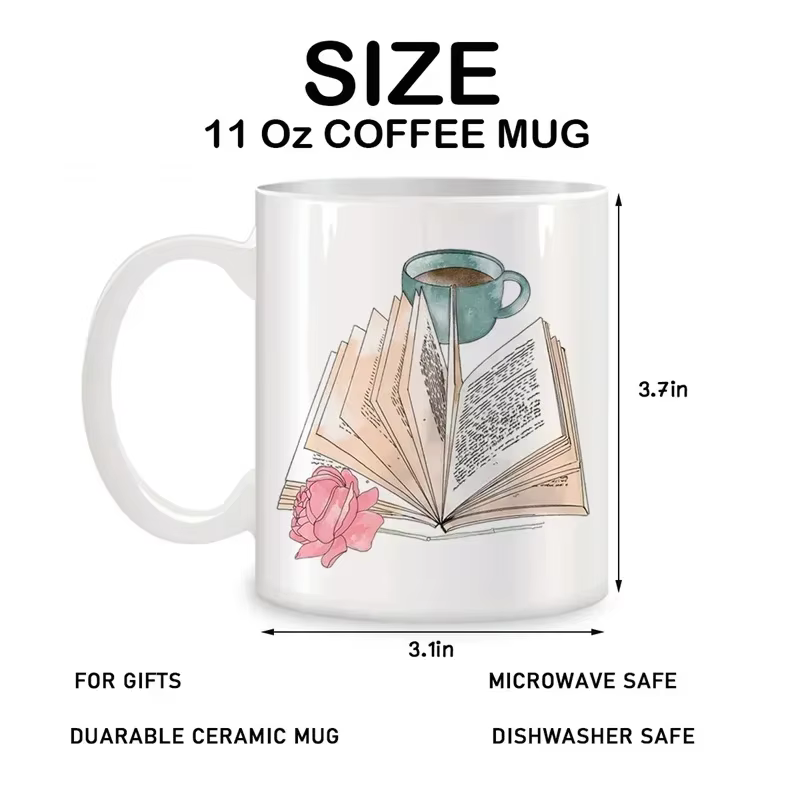 Tasse à café originale en céramique motif livre et fleur, pour thé, bière, voyage, cadeau personnalisé, rare, amusante, mignonne, unique