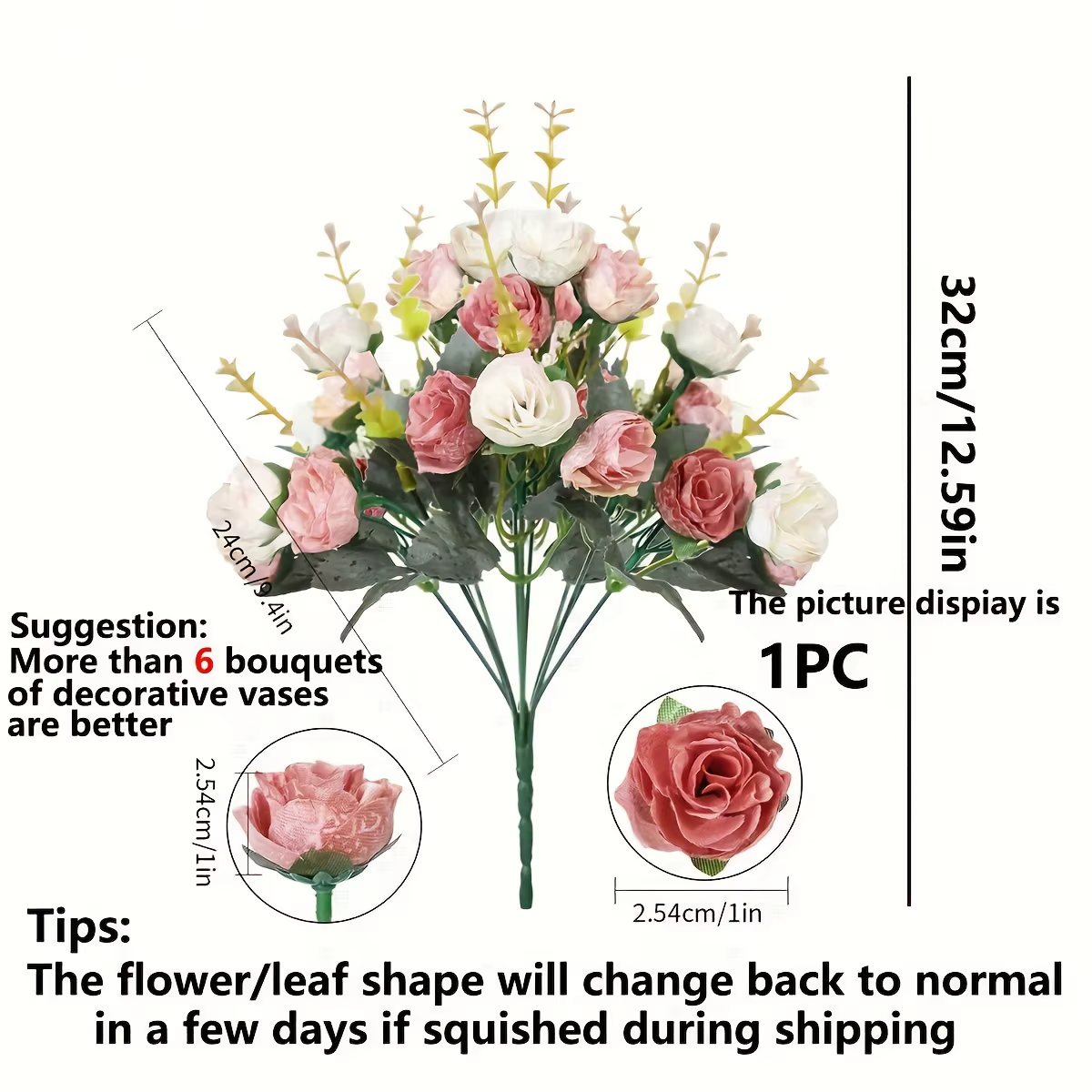 7 fourchettes 21 têtes fleur artificielle soie Rose haute qualité couronne de noël Bouquet de mariage Arrangement maison Vase bouquets de mariée