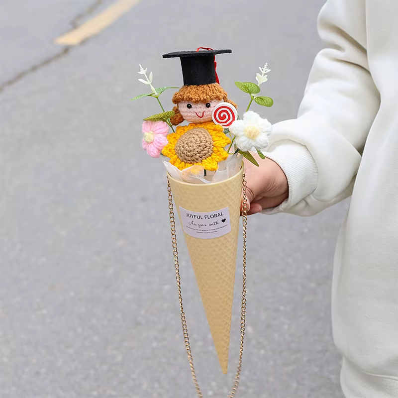 Bouquet de tournesols au crochet fait main – Cadeau amusant pour la remise des diplômes du lycée