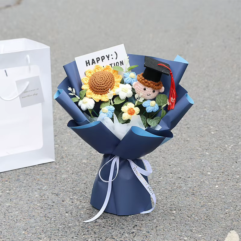 Bouquet de tournesols au crochet fait main – Cadeau amusant pour la remise des diplômes du lycée