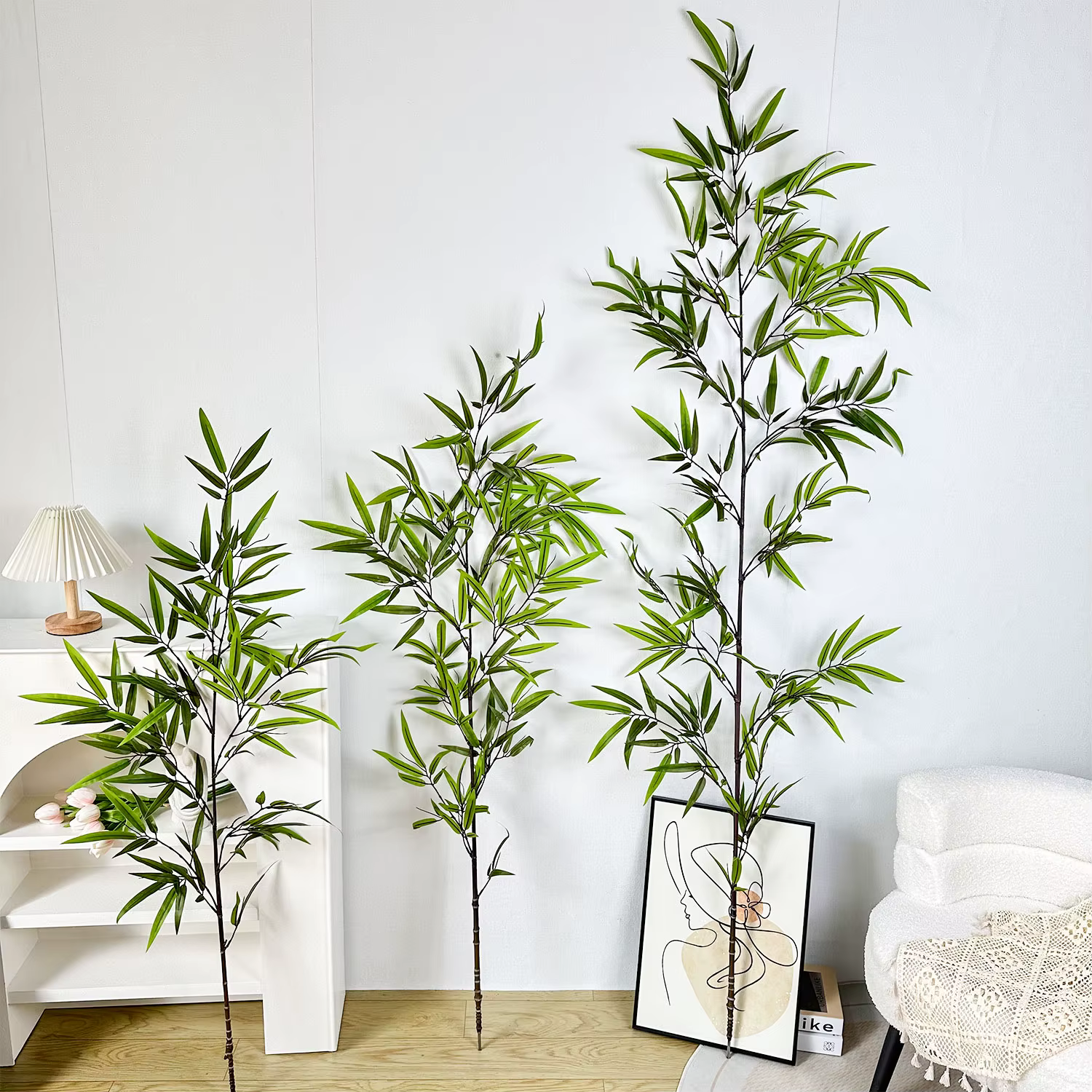 Plante artificielle en bambou de 130-210 cm, arbre artificiel réaliste, résistant aux UV, feuilles de palmier artificielles hautes pour la décoration intérieure de la maison et du bureau