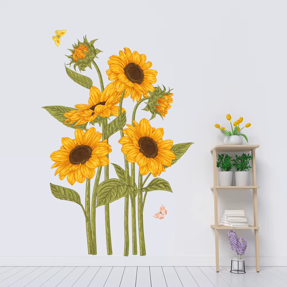 2 pièces d'autocollants muraux papillon tournesol pour salon