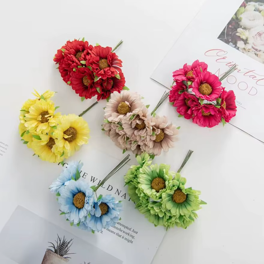 Décorations de Festival de fleurs artificielles pour la maison chambre Table de mariage Couronne décorative soie Daisy Gerbera bricolage cadeaux boîte Scrapbook