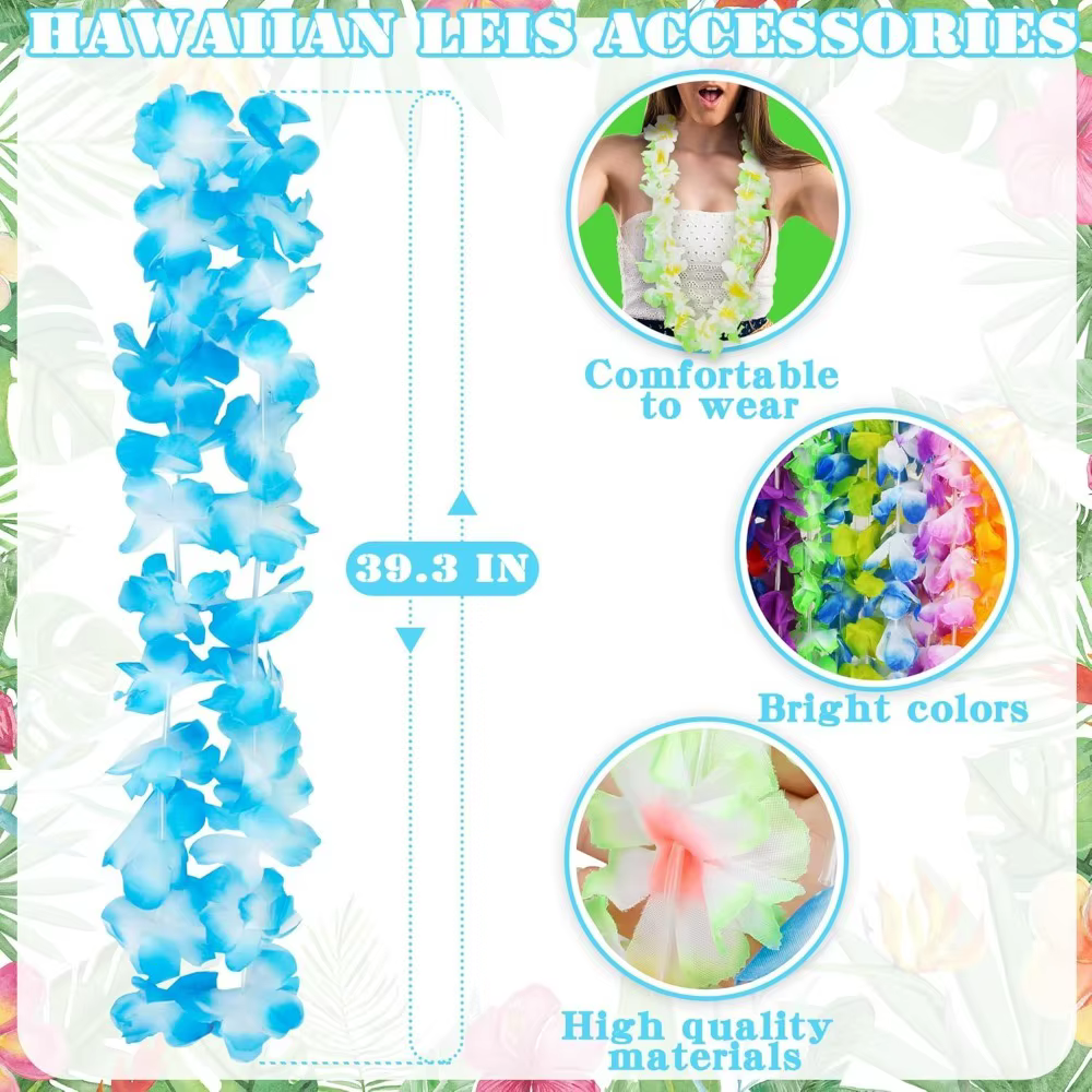 5/10 pièces Leis pour Luau couleur hawaïenne décoration fleur en soie