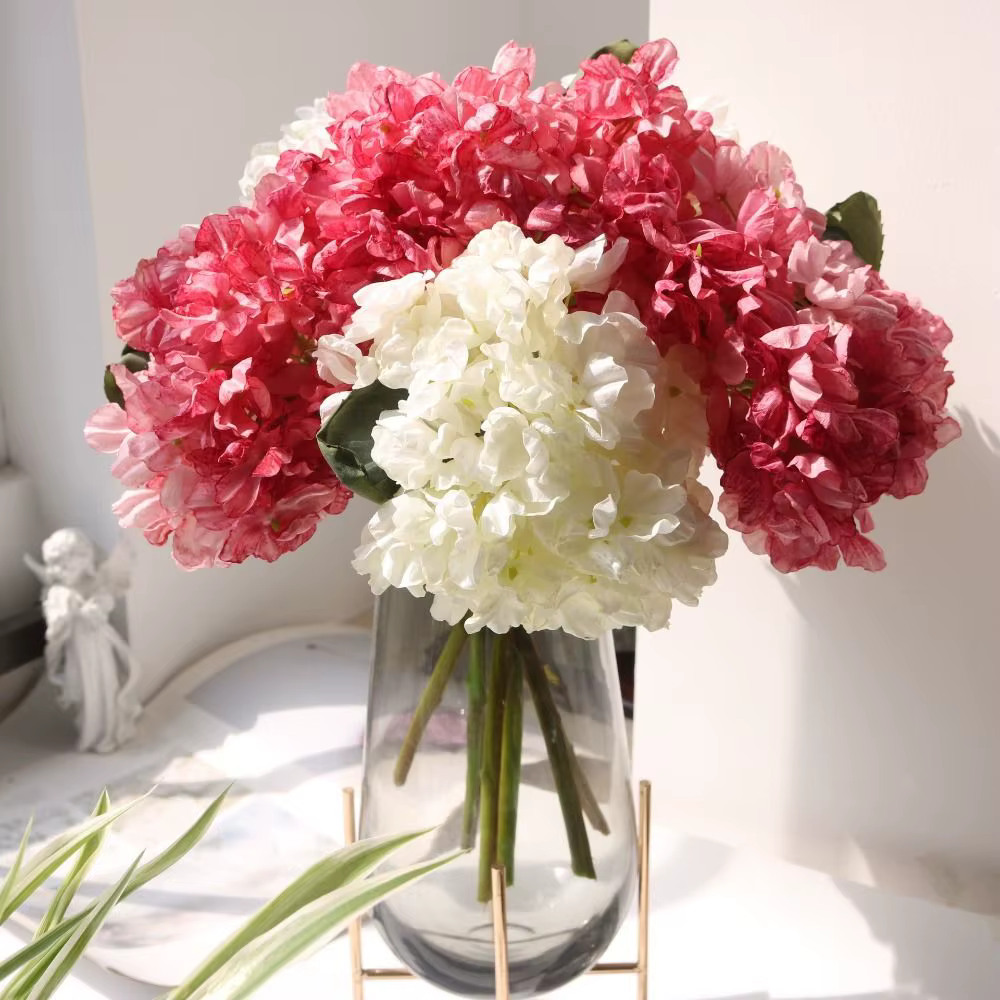 Superbes Fleurs Artificielles en Soie Hortensia à Bords Brûlés – 10 Couleurs – Décoration DIY – Bouquet d'Hortensias – Fournitures pour Festivals