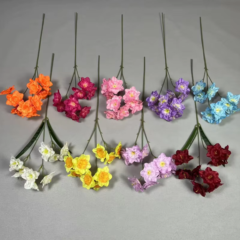 5pcs Fleur de jonquille artificielle avec branche longue en soie 9 têtes Plante de narcisse