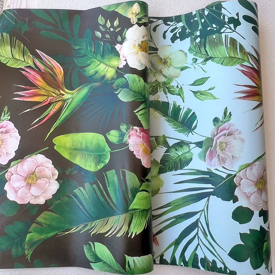 Papier peint auto-adhésif avec plantes vertes et fleurs