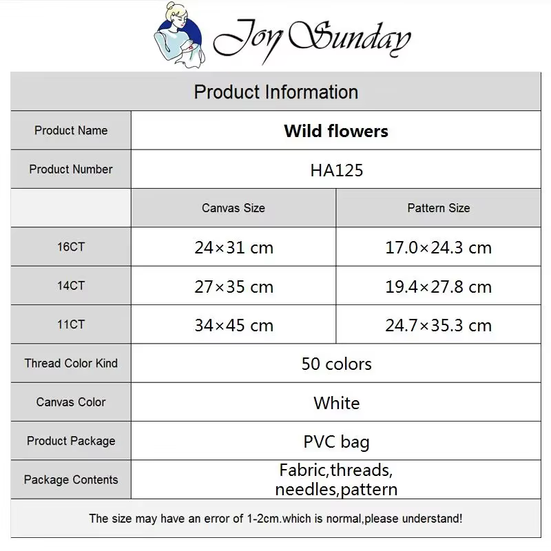 Joy sunday-Kit de Broderie de Fleurs Sauvages, Couture en Croix, Loisirs Créatifs, Bricolage, Art Mural, Cadeaux de Décoration, 16ct 14ct 11ct