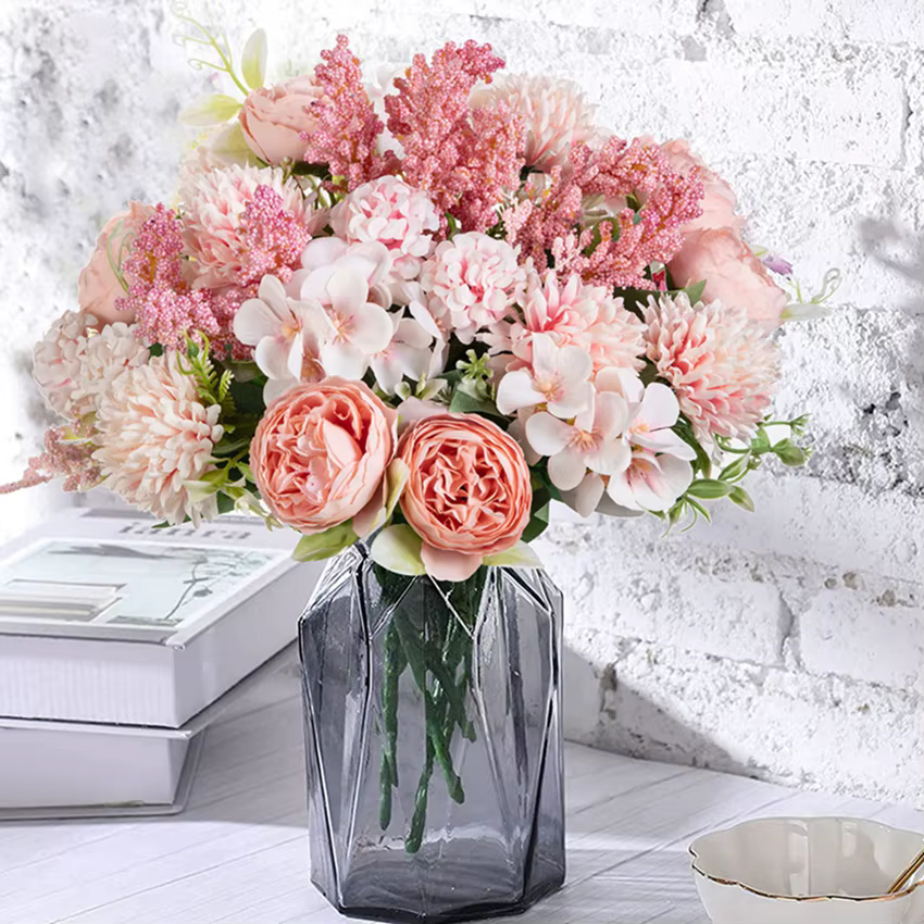 Fleurs artificielles brodées boules pivoines couronne de mariage maison chambre Table jardin extérieur décor