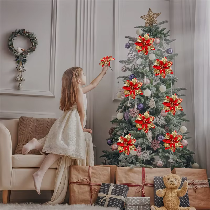 Poinsettia – fleurs de noël artificielles à paillettes