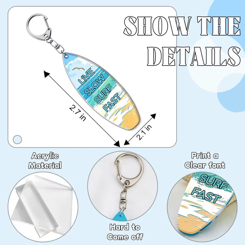 Porte-clés flottant en forme de planche de surf – Cadeau de plage pour les femmes passionnées de surf, accessoire estival pour sac à clés, mignon pour les filles