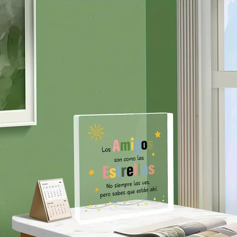Cadeau ami plat et invisible 2D Puzzle acrylique original - Citation d'amitié espagnole colorée avec motif étoiles et