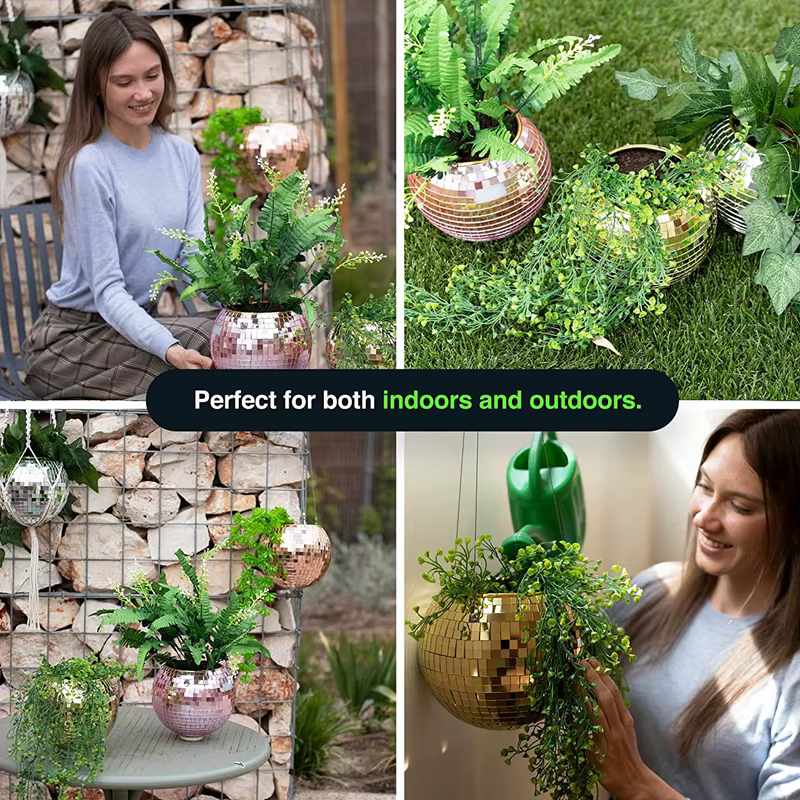 Nouveau Boule Disco suspendue Pot de fleur plantes d'intérieur Style bohème jardinière de fleurs Pots corde miroir suspendu panier jardin décor Vase