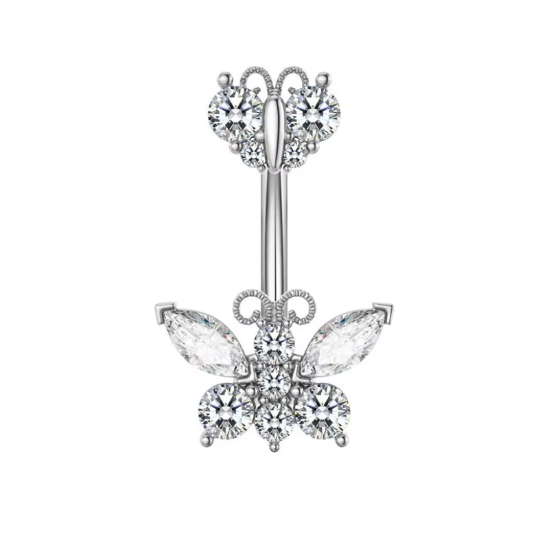 Mode coeur fleur ventre Piercing pour femmes en acier inoxydable CZ papillon nombril Piercing corps bijoux