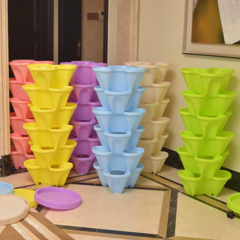 Nouvelle Jardinière Verticale Empilable en Plastique avec Roulettes Mobiles