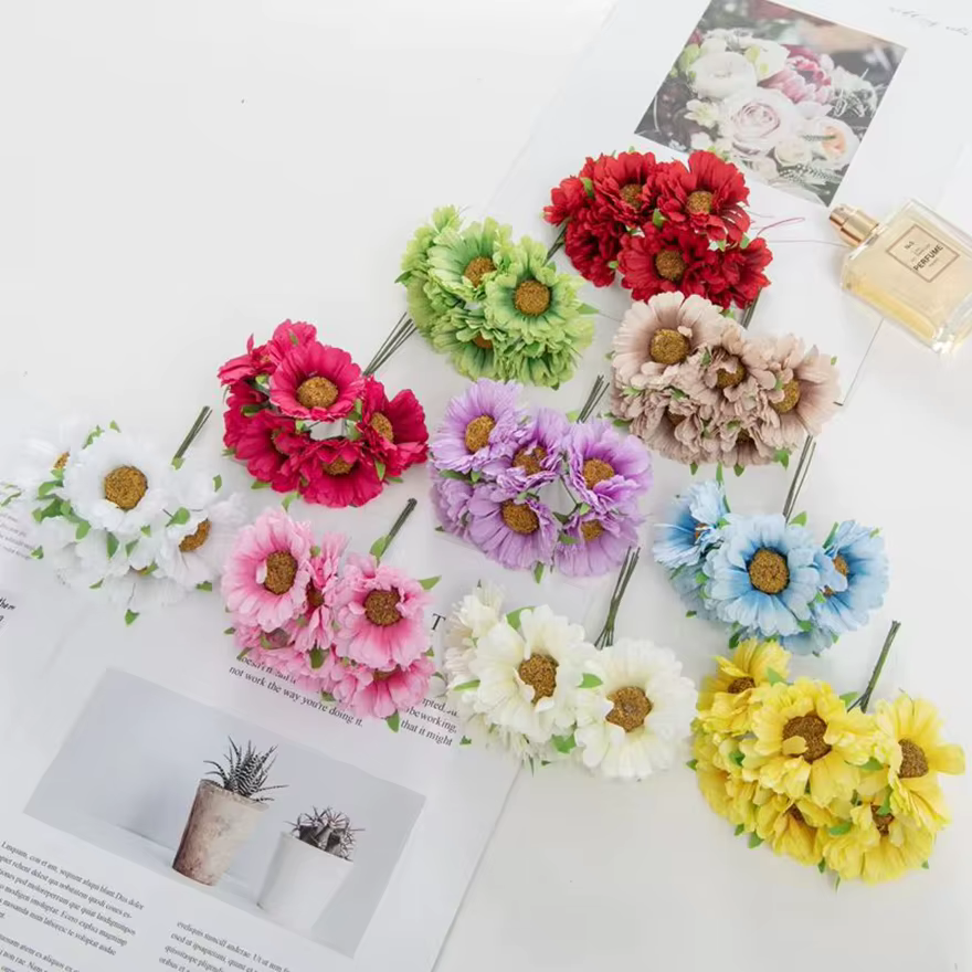 Décorations de Festival de fleurs artificielles pour la maison chambre Table de mariage Couronne décorative soie Daisy Gerbera bricolage cadeaux boîte Scrapbook