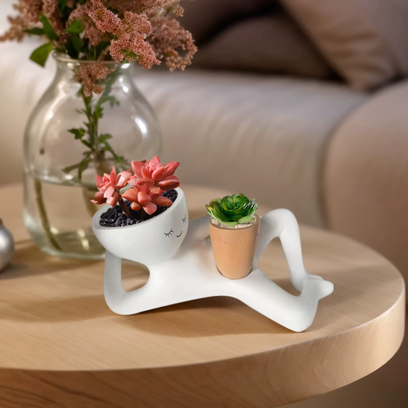 Pot de fleurs en résine « Lazy Guy » – Figurine unique allongée pour plantes succulentes – Décoration maison et jardin