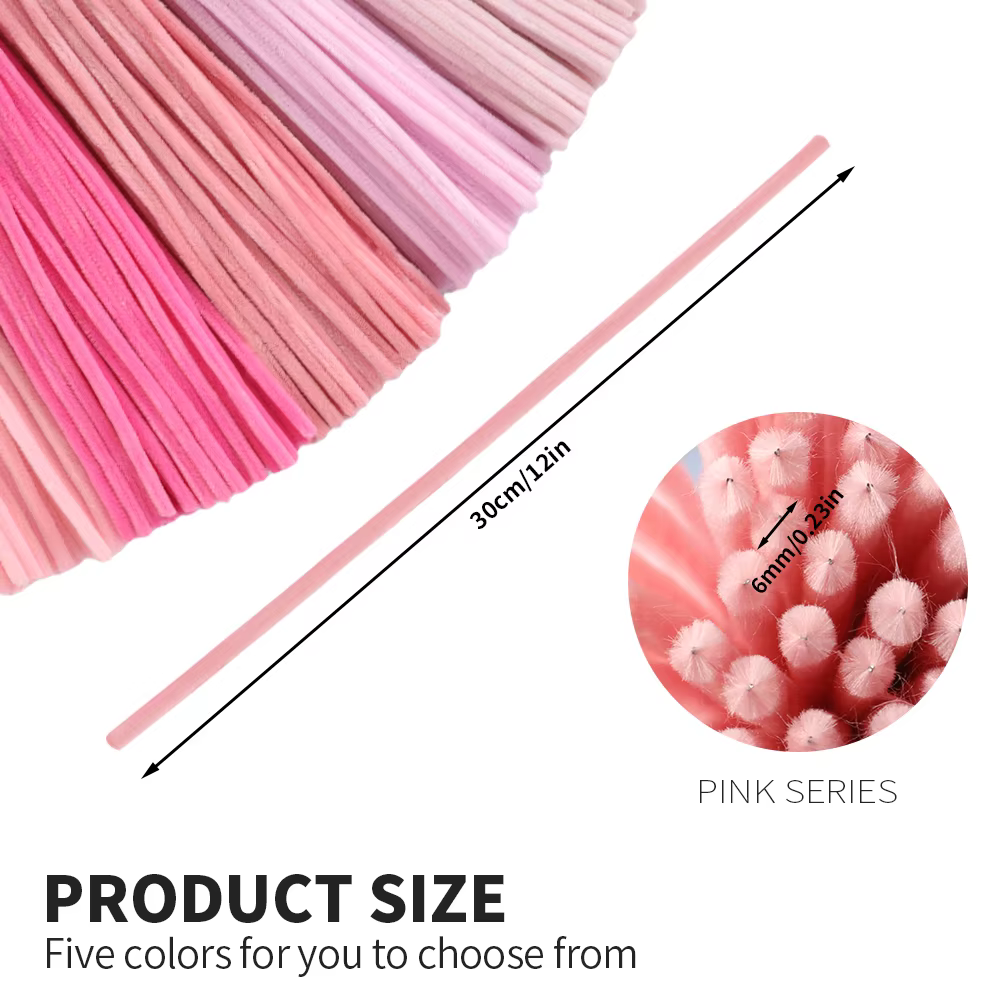 100 Pièces de Tiges en Chenille Rose