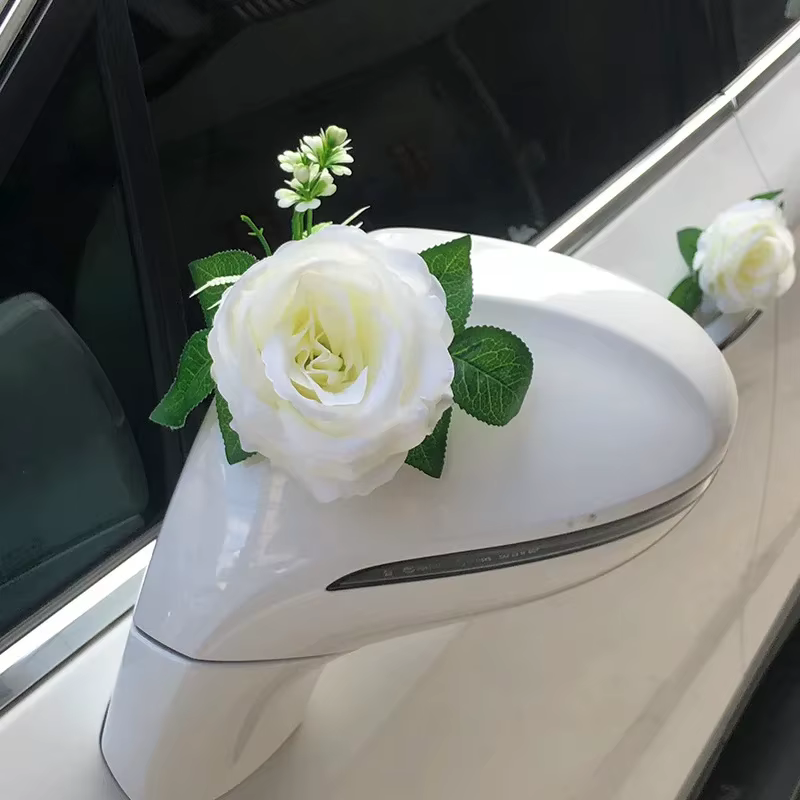 Fleur artificielle de Rose blanche pour décoration de voiture de mariage