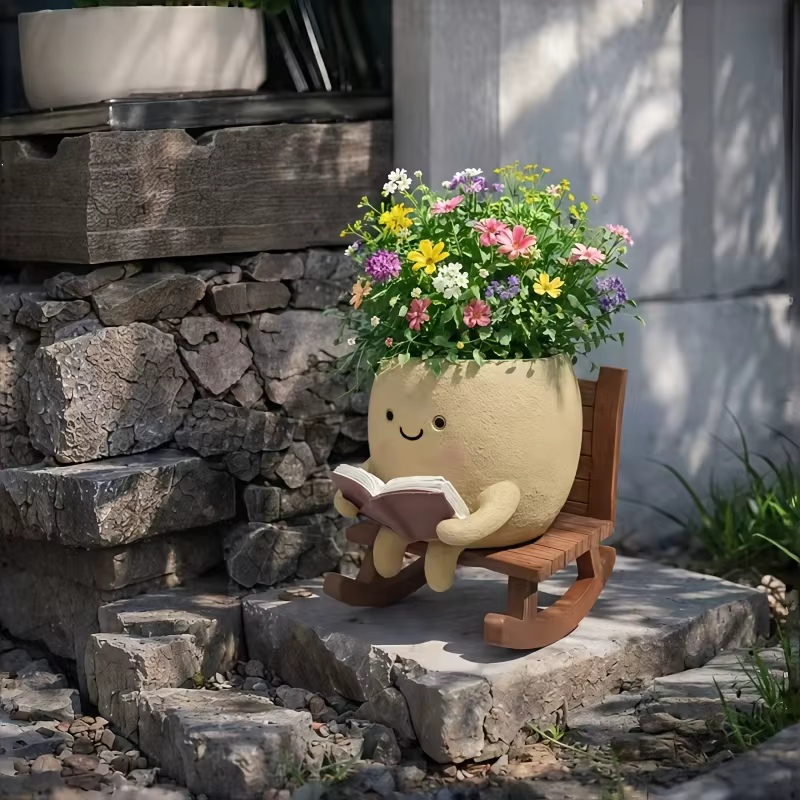 1PC Pot de fleurs en résine « Lecteur Souriant »