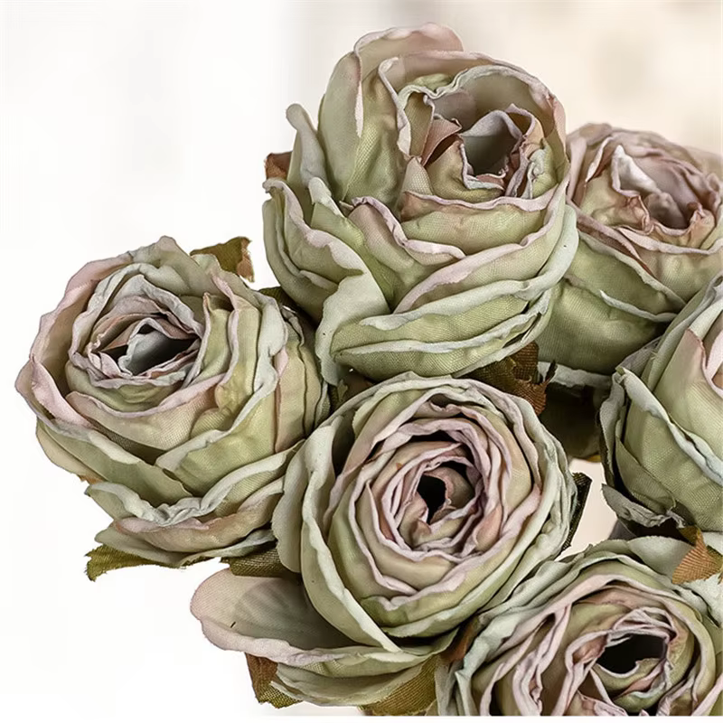 Lot de 6 Branches de Roses Artificielles en Soie à Bordures Brûlées