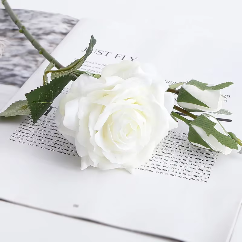 Aloès vert 3 pièces toucher réel 1 fleur 2 bourgeons branche de Rose fleurs artificielles Simulation Roses rouges fausse plante décoration de chambre