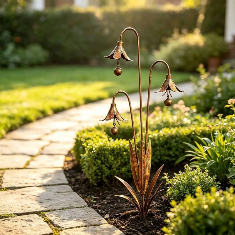 Élément jardin en fer durable construit avec 3 fleurs complexes placement facile B03E