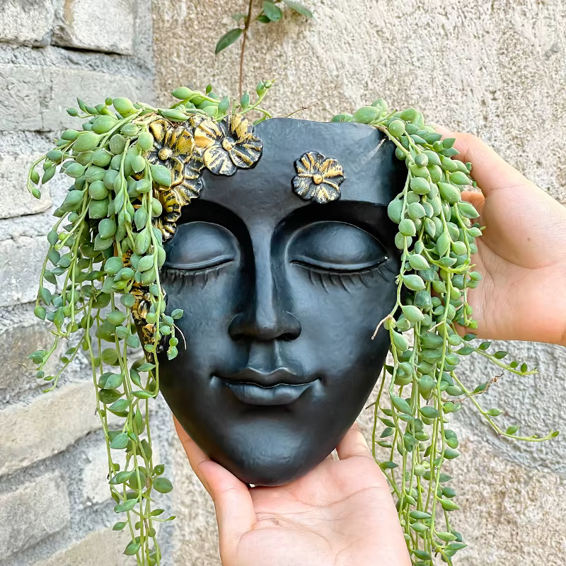 Pot de fleurs mural créatif en forme de visage