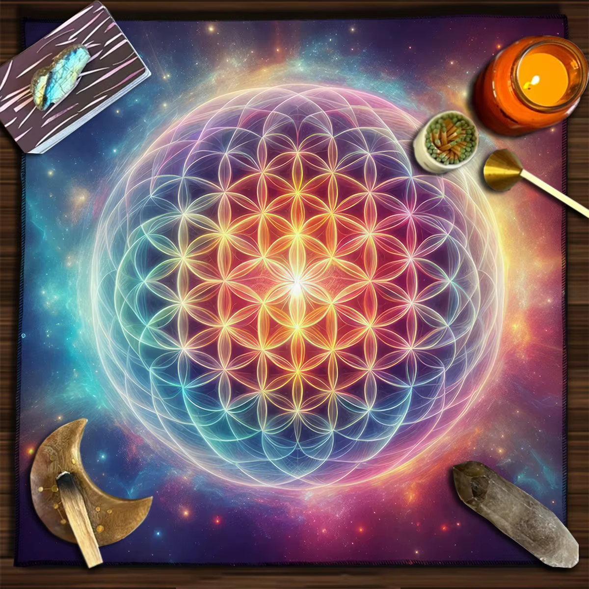 Nappe de Tarot colorée Mandala fleur de vie, avec énergie céleste et tissu d'autel Astral pour tapis de Tarot, décor de Divination