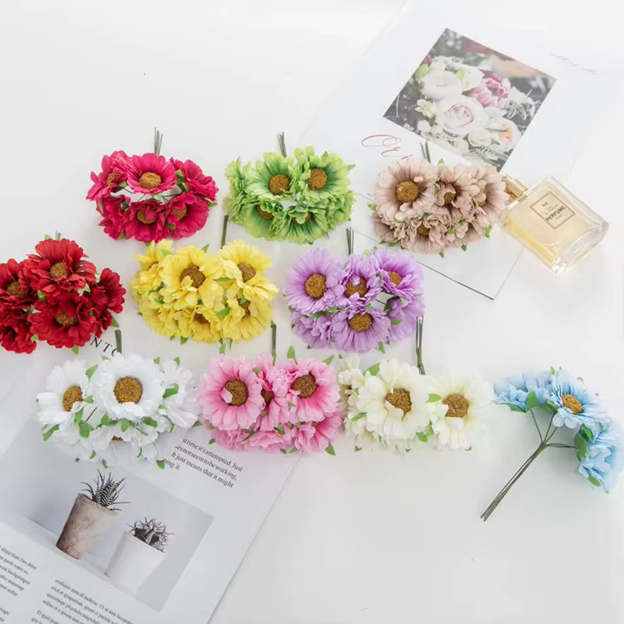 Décorations de Festival de fleurs artificielles pour la maison chambre Table de mariage Couronne décorative soie Daisy Gerbera bricolage cadeaux boîte Scrapbook