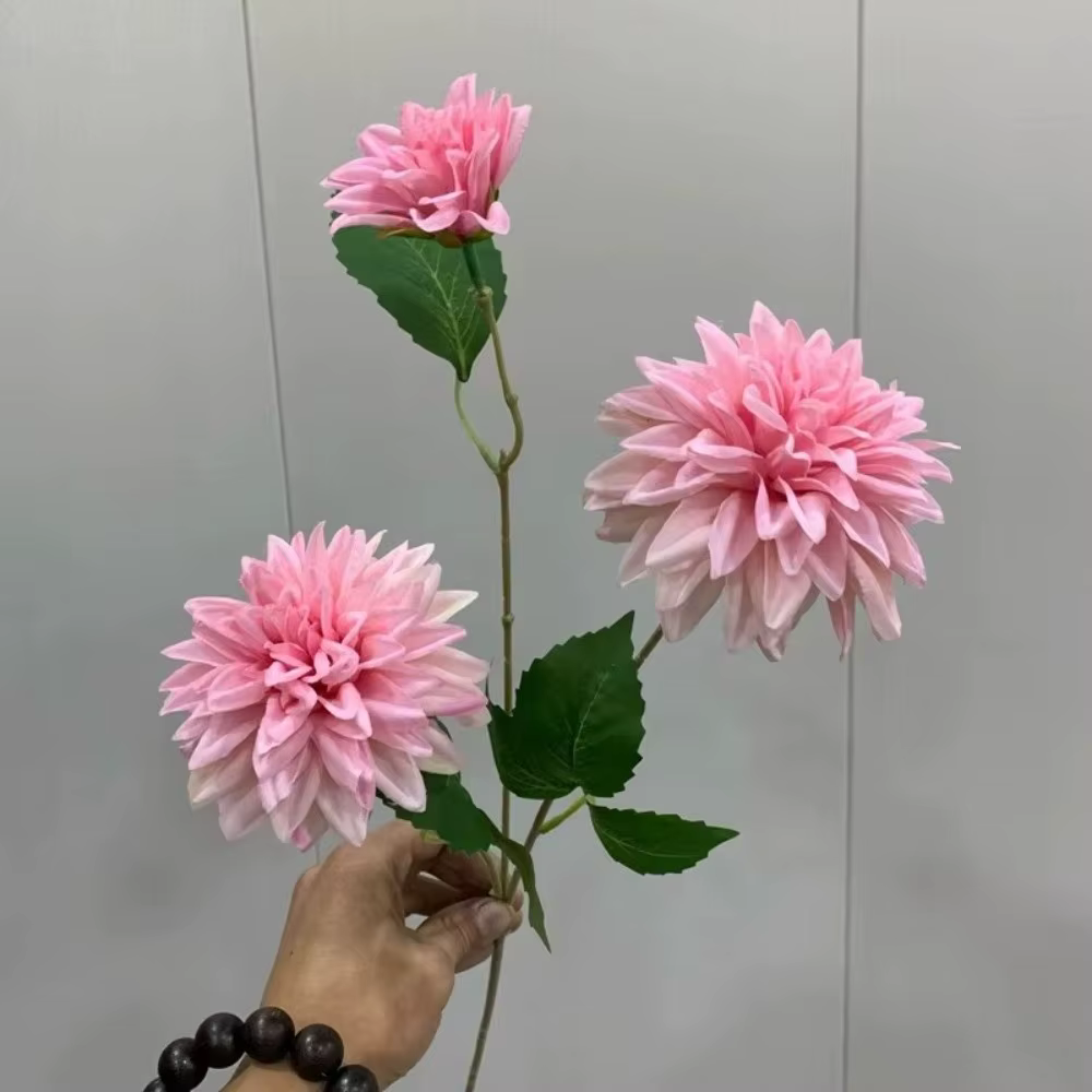 Nouveau 72 cm fleur de Dahlia artificielle 3 têtes longue branche fausse