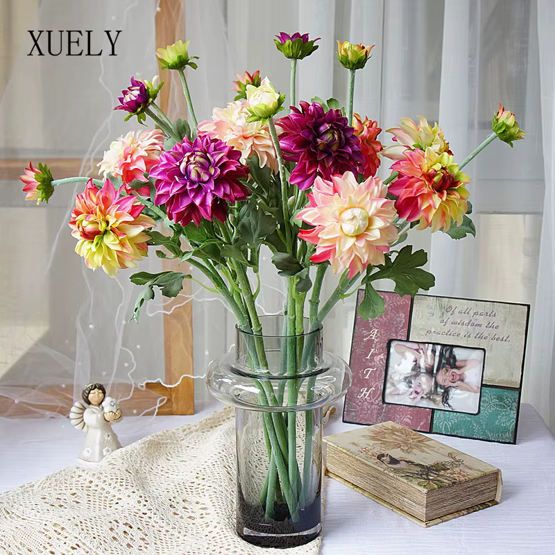2 têtes de dahlias artificiels en soie